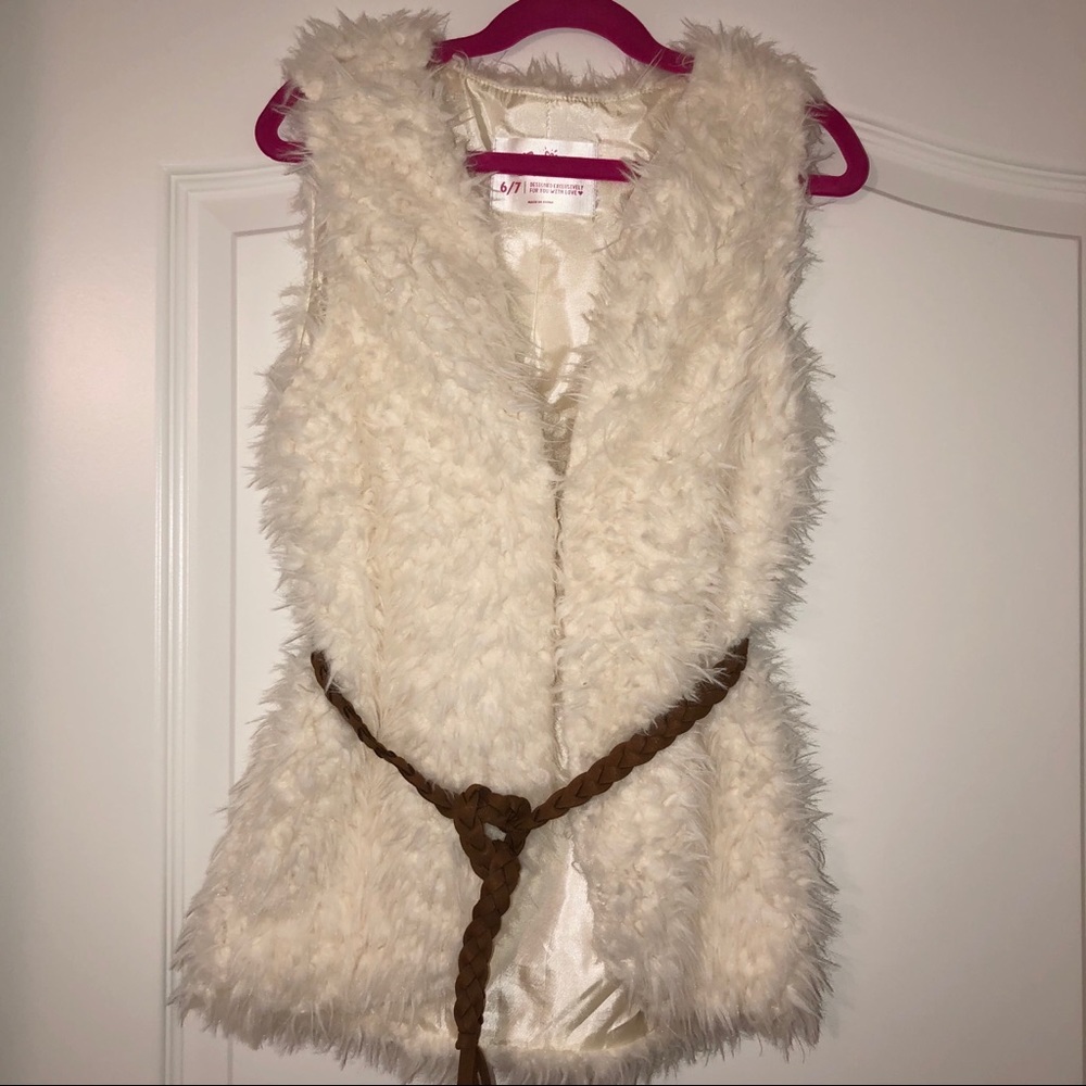 Justice Faux Fur Off White Vest